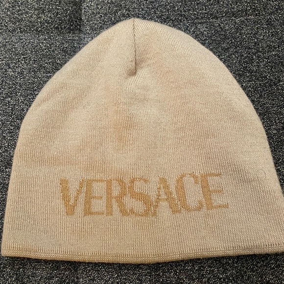 Versace Cream and Tan Men's Beanie and Scarf Set knitted - Picture 2 of 5